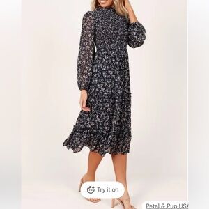 Petal & Pup Edwina Floral Long Sleeve Tiered Midi Dress